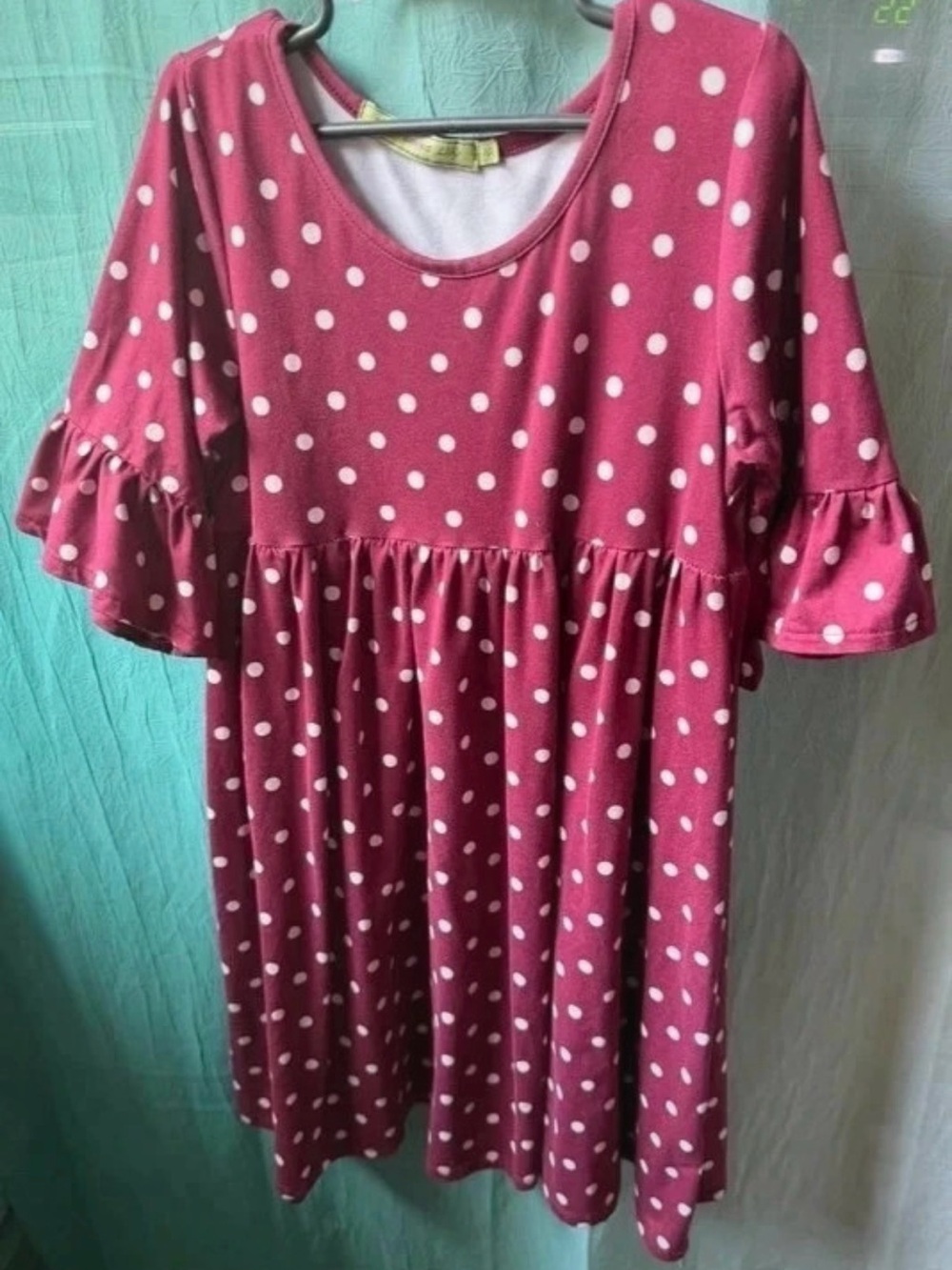 Girls Raspberry Pink Polka Dot Ruffle-Sleeve Casual Dress